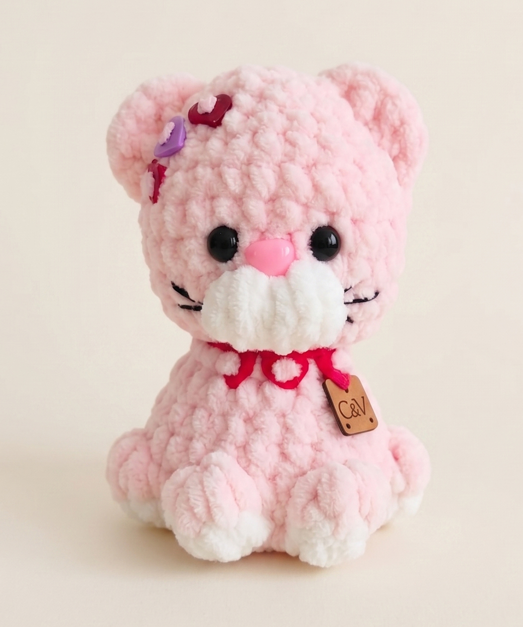 Pisicuță Croșetată Roz din Pluș - Amigurumi